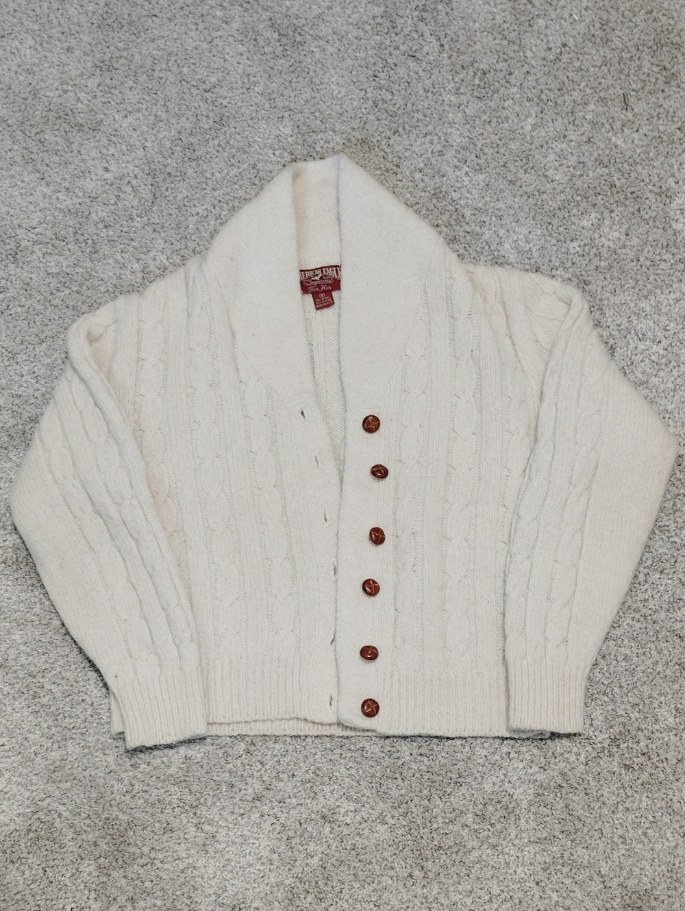 American Eagle Outfitters Cream Cable Shawl-Collar Cardigan